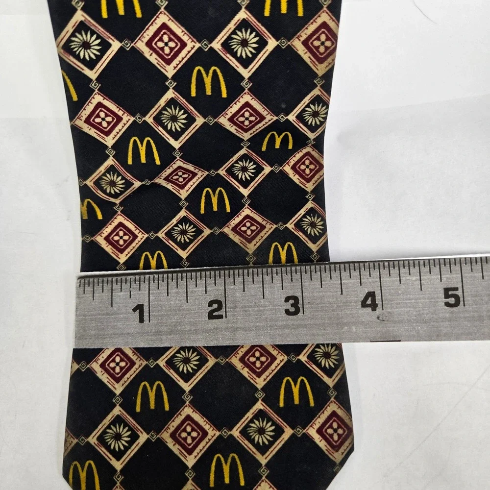 McDonalds Employee Uniform Tie Crest Black Gold Burgundy Geometric Arches 60in